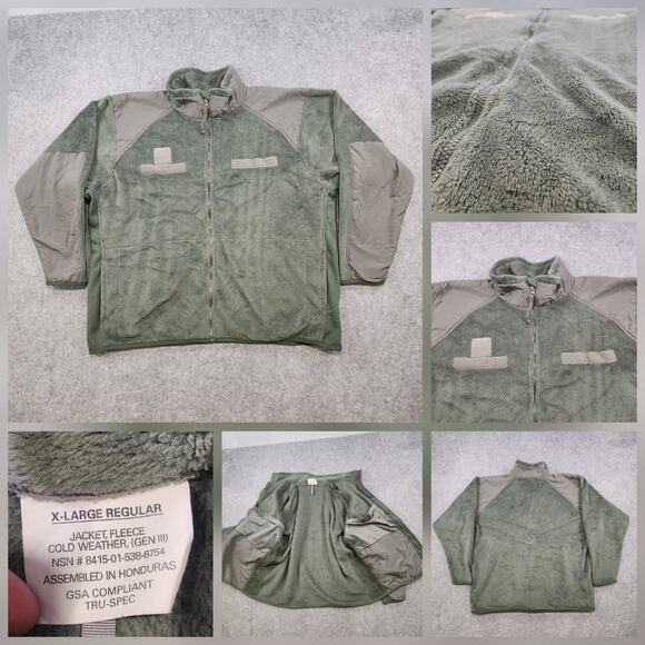 TRU-SPEC Cold Weather Fleece Jacket Mens XL Green ECWCS Gen III Military Polar - Picture 1 of 16